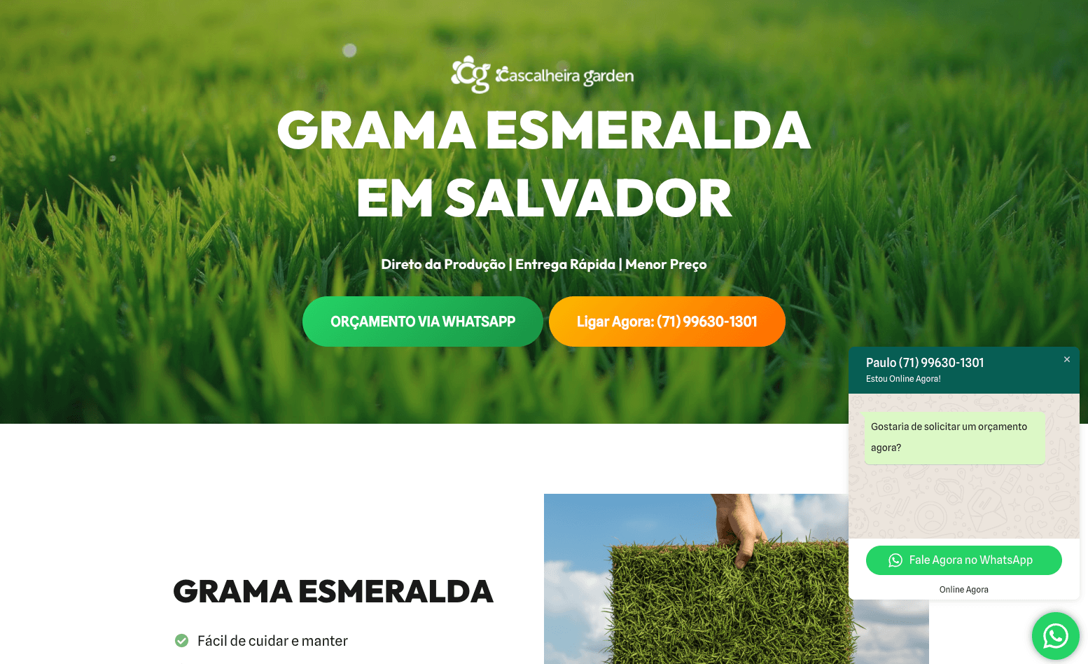 Site da Cascalheira Garden, produtora de grama esmeralda