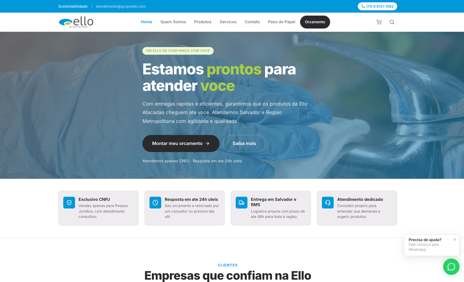 Site da Ello Atacadão, distribuidora de produtos de limpeza