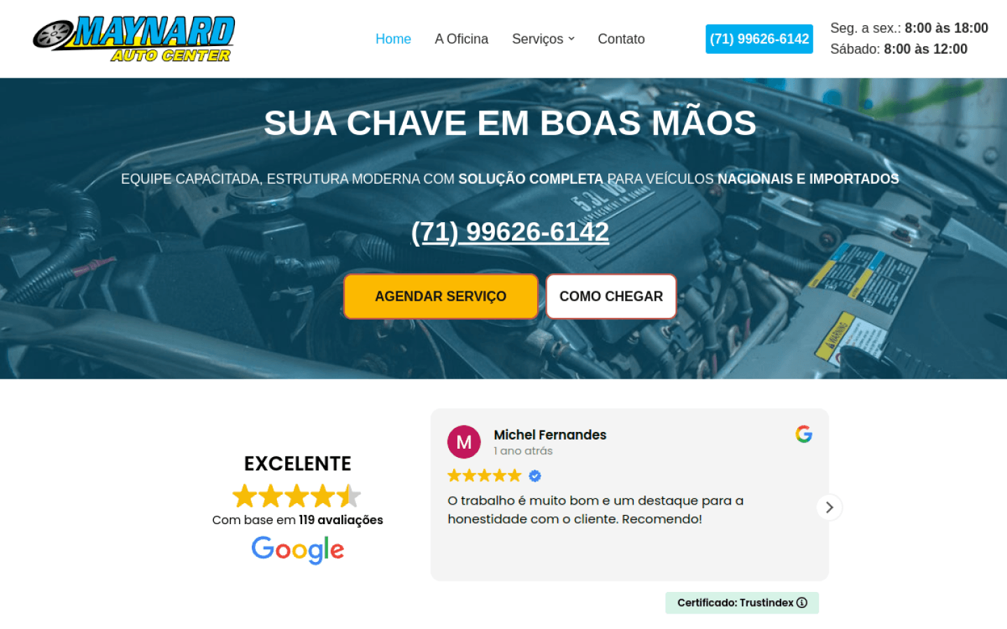 Site da Maynard Auto Center, oficina mecânica em Salvador