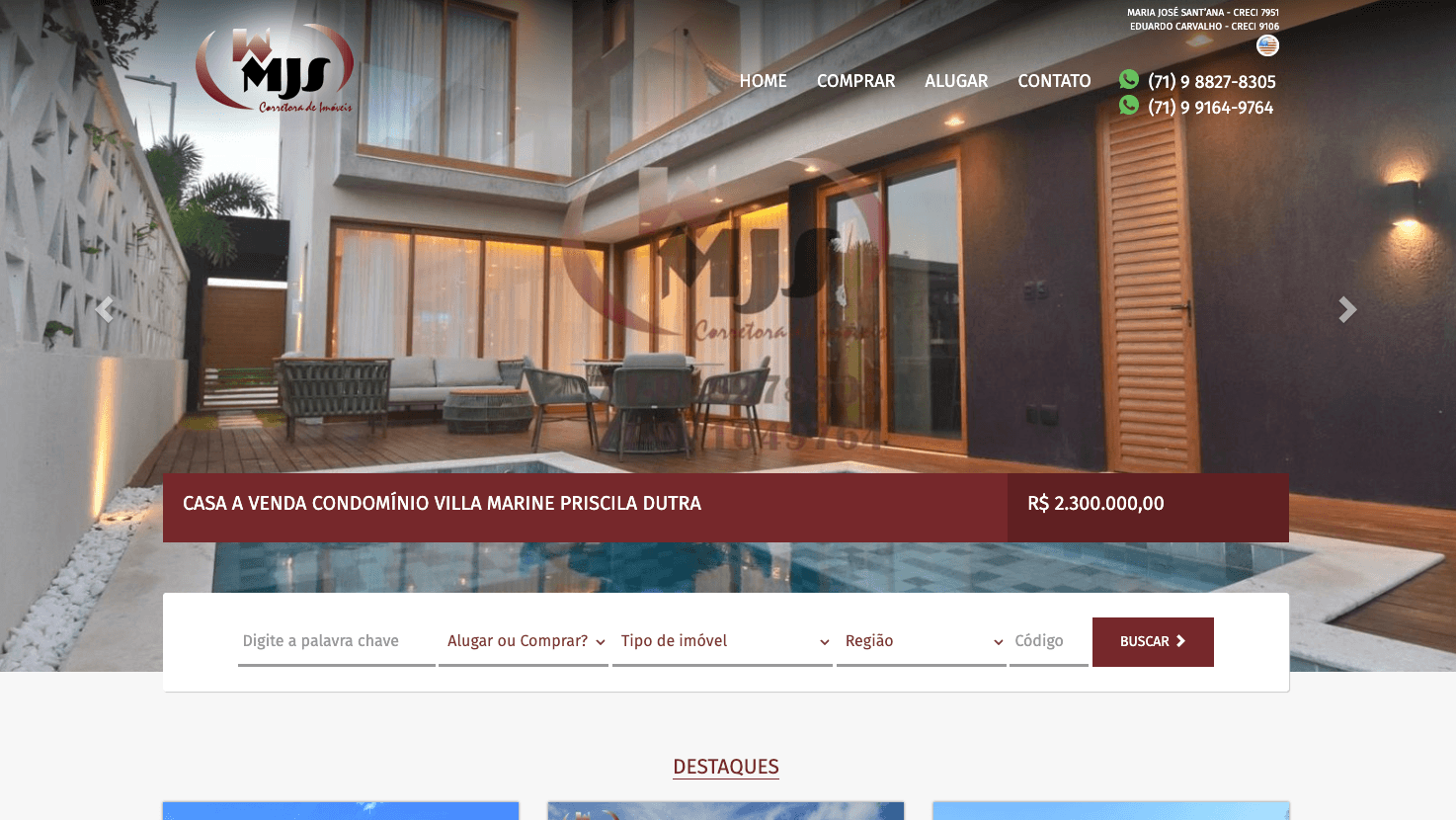 Portal de imóveis da MJS Imóveis