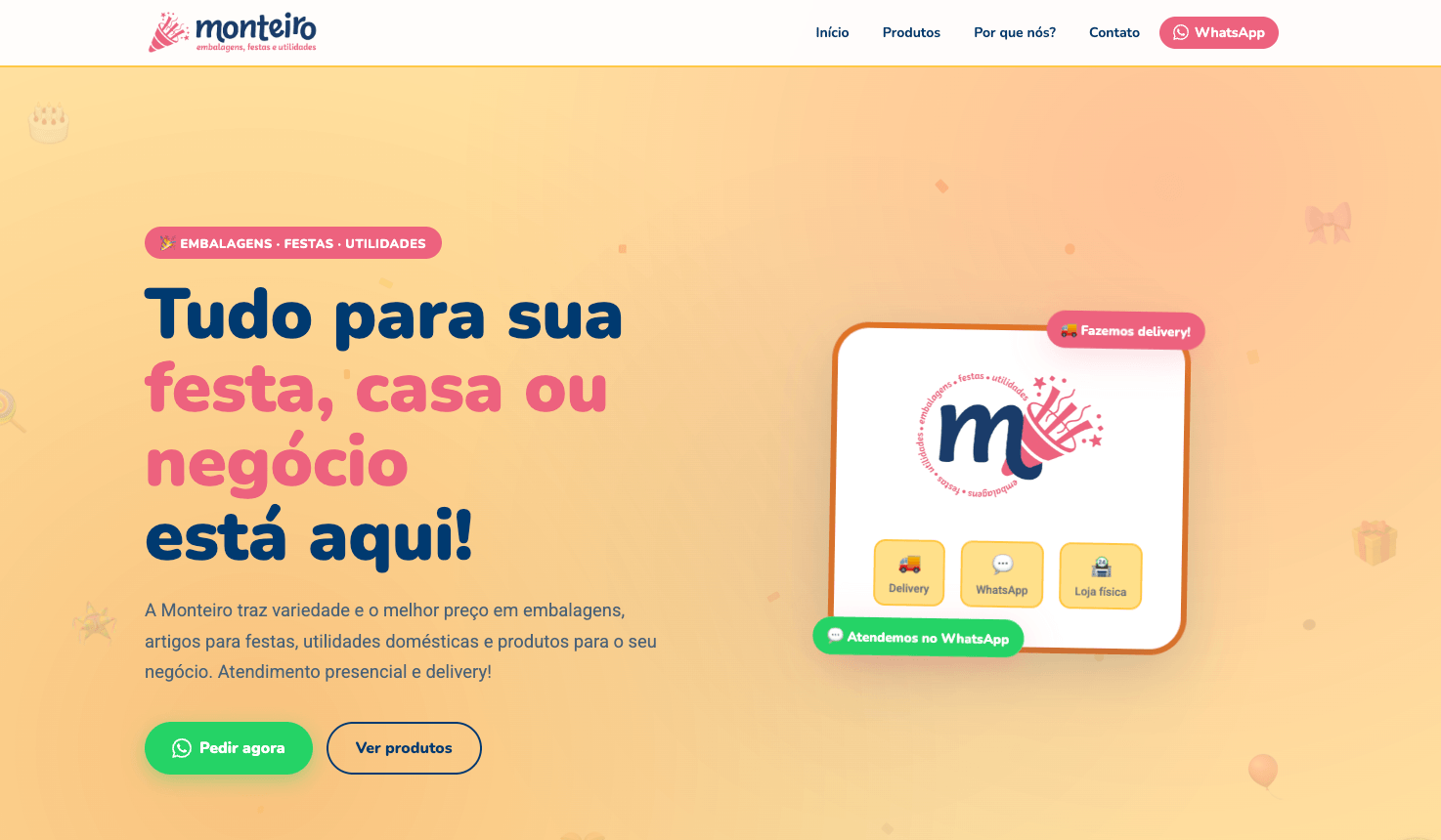 Site da Monteiro, loja de embalagens e artigos de festa